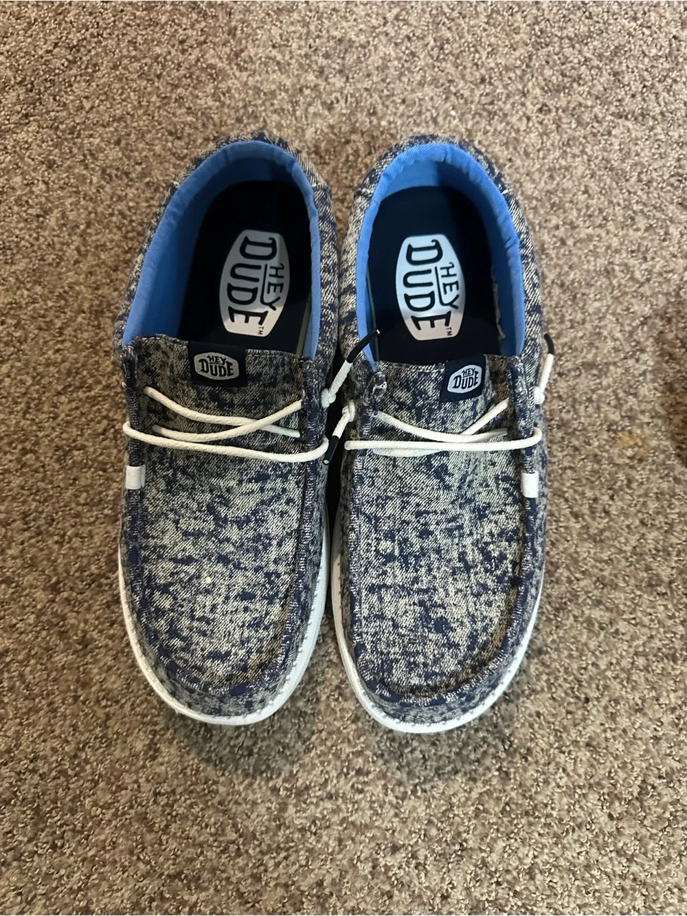 Hey Dude Men’s Blue Knit Boat Shoes with White Laces
